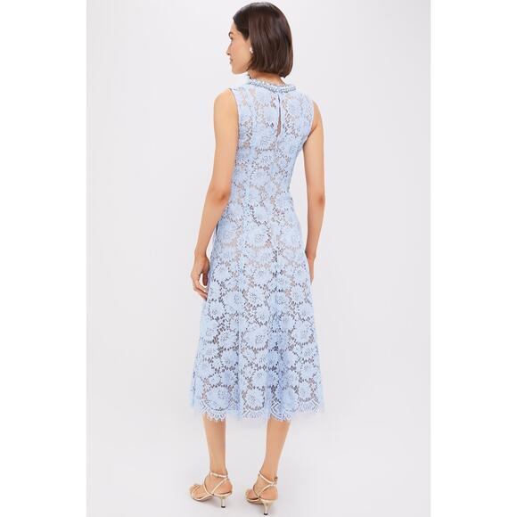 SELF-PORTRAIT Blue Fine Lace Pearl Midi Dress Size 0 NWT Retail $585 - Picture 2 of 5